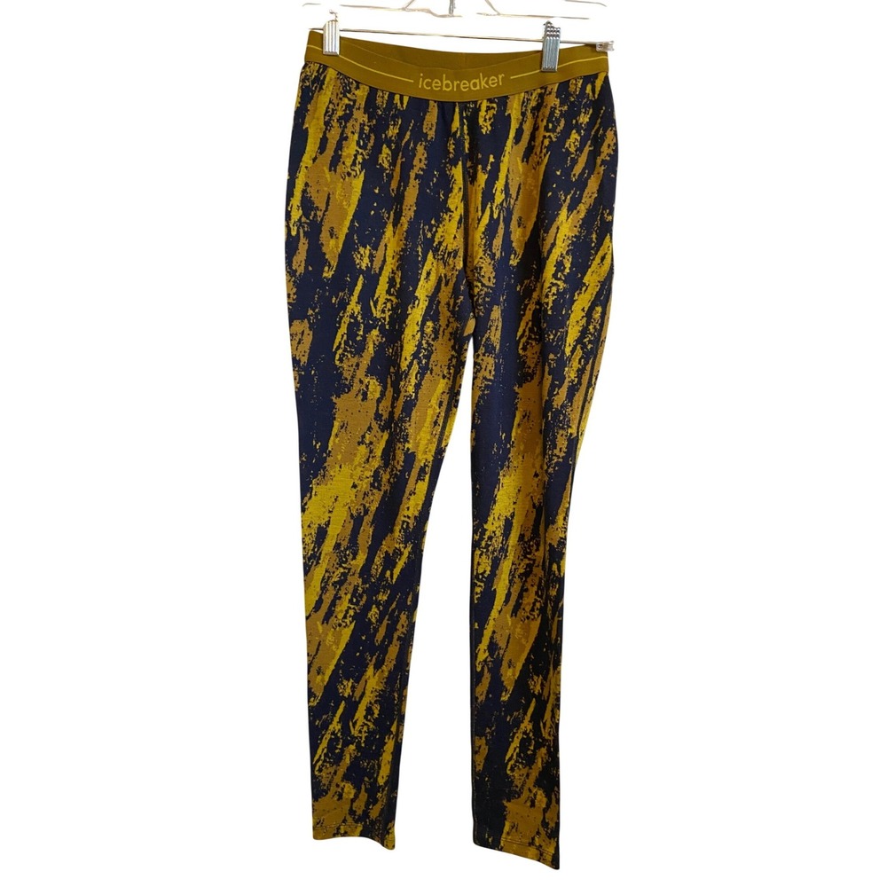 Icebreaker 250 Merino Wool Base Layer Leggings Womens Medium Yellow Navy